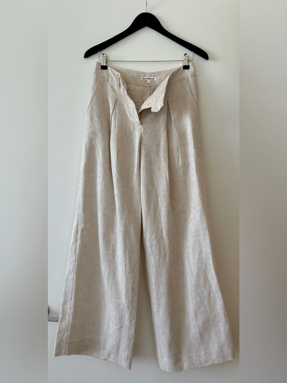 NWOT Reformation Linen Wide Leg Asher Trouser Pants Oatmeal Size 2